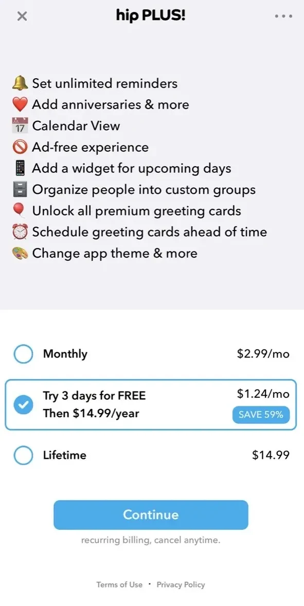 hip paywall screen