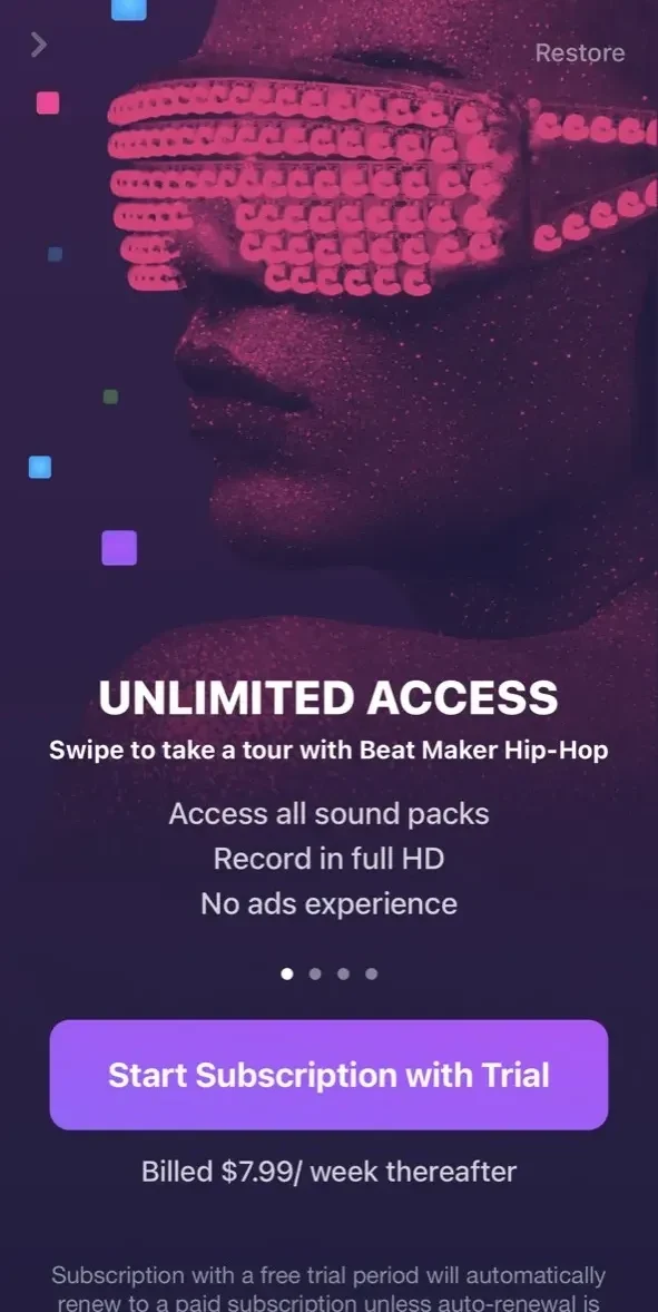 Hip-Hop Beat Maker paywall screen