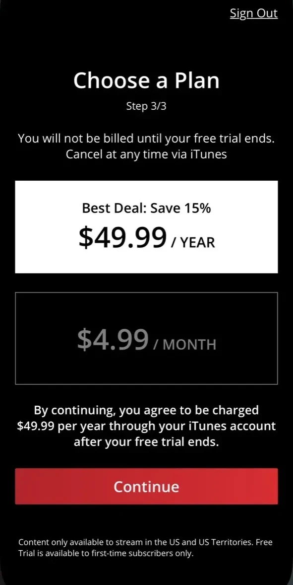 HISTORY Vault paywall screen