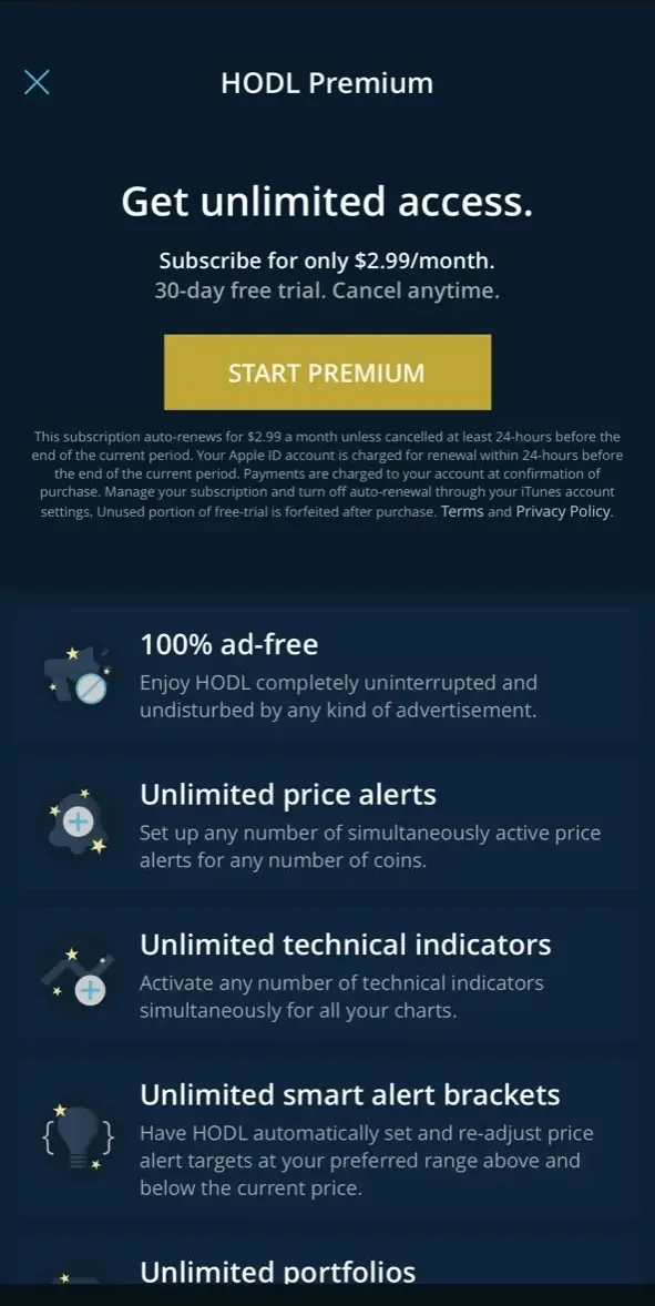Hodl Real paywall screen