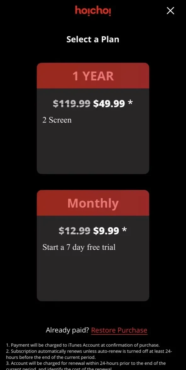 hoichoi paywall screen