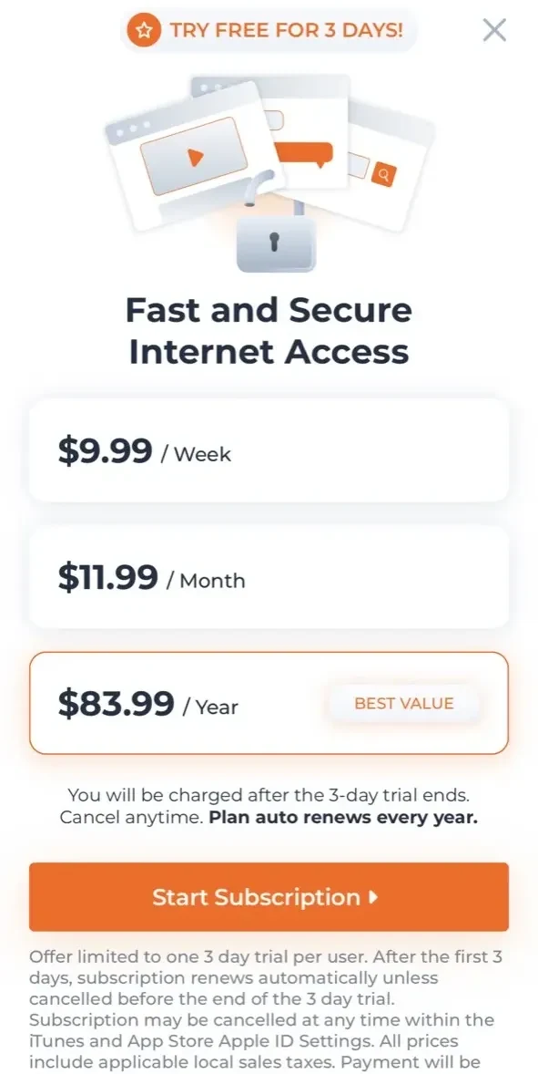 Hola VPN Privacy paywall screen