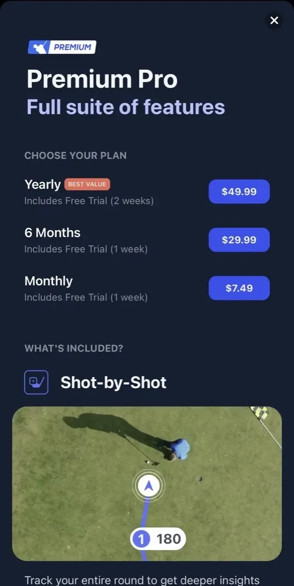 Hole19 paywall screen