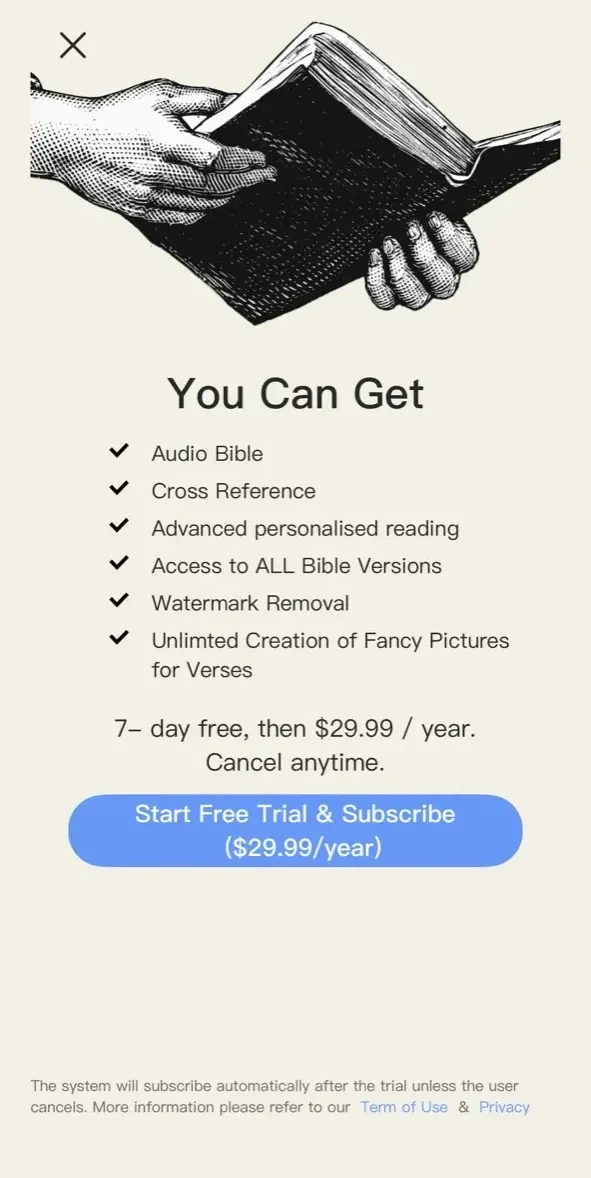 Holy Bible paywall screen