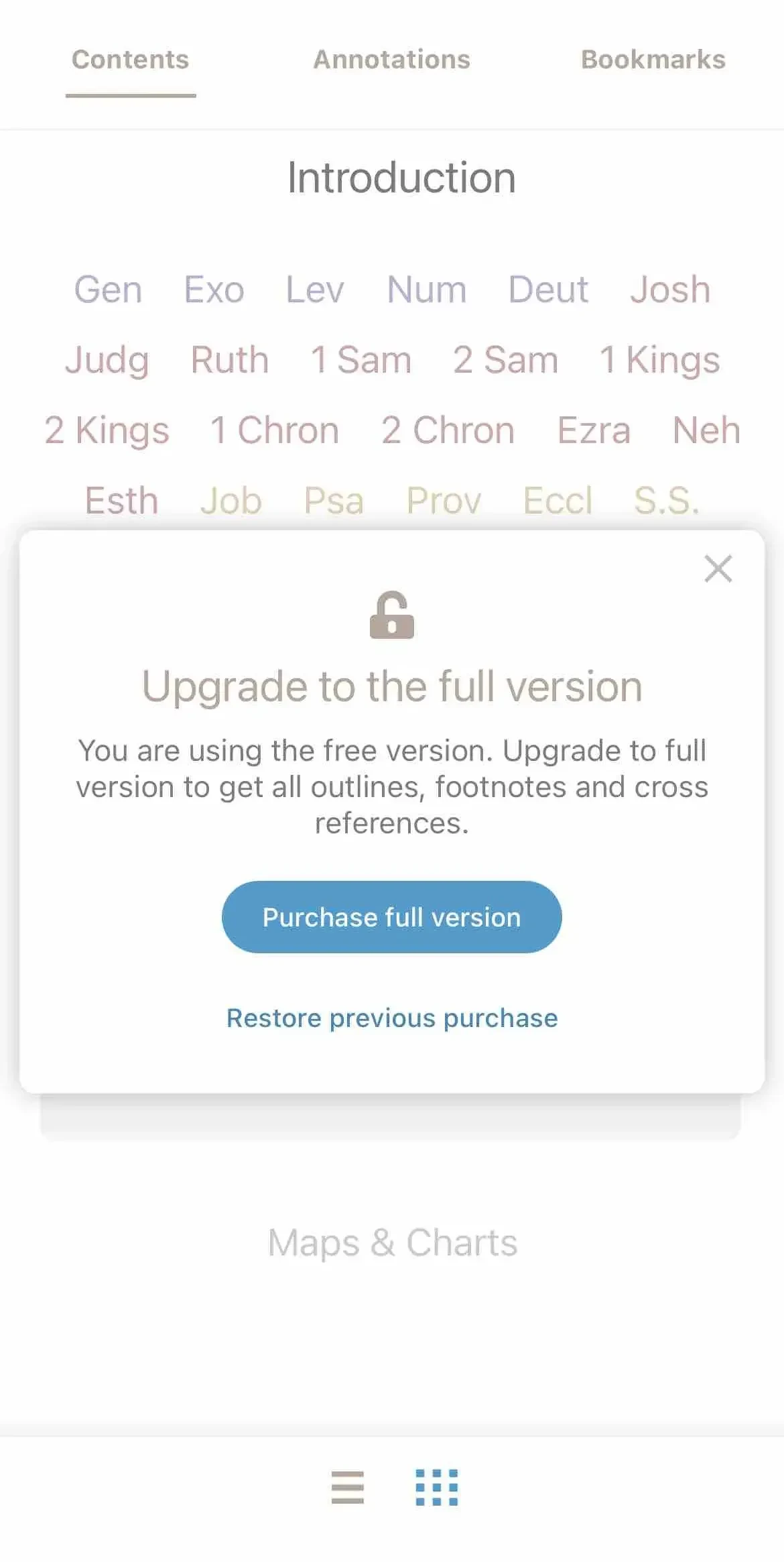 Holy Bible Recovery Version paywall screen