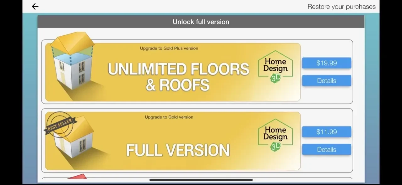 Home Design 3D paywall screen