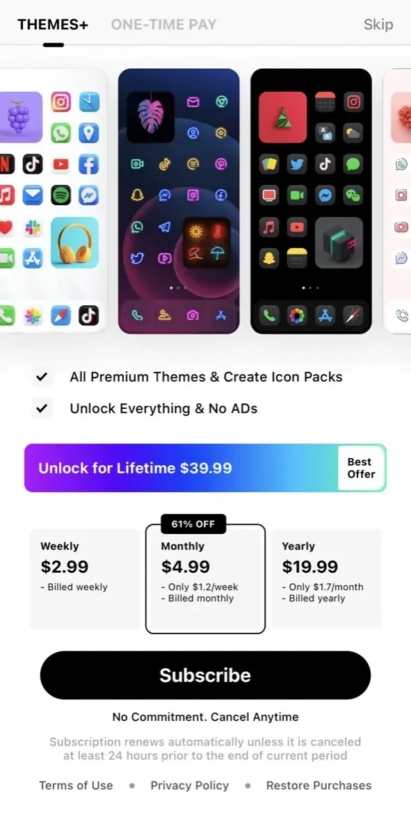 Home Screen Themes paywall screen