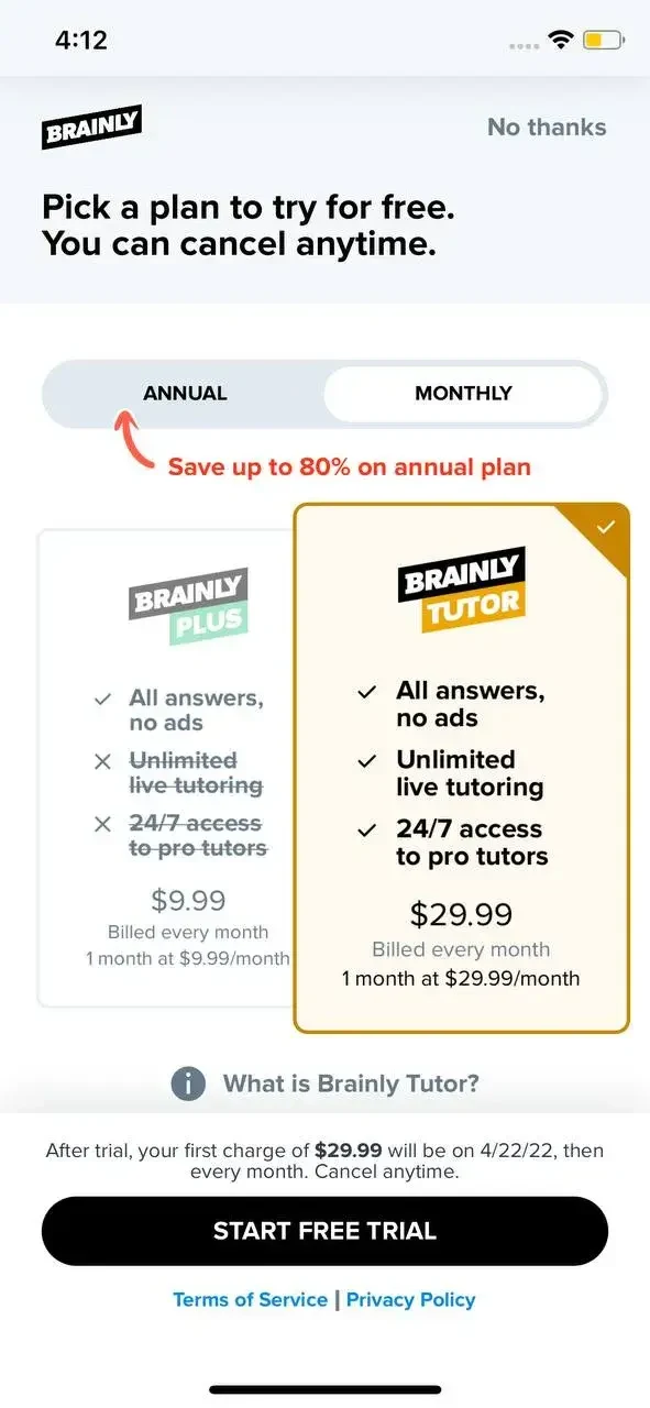 Brainly paywall screen