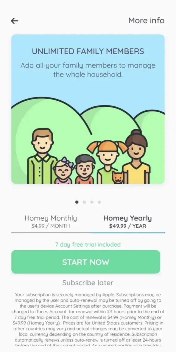 Homey paywall screen