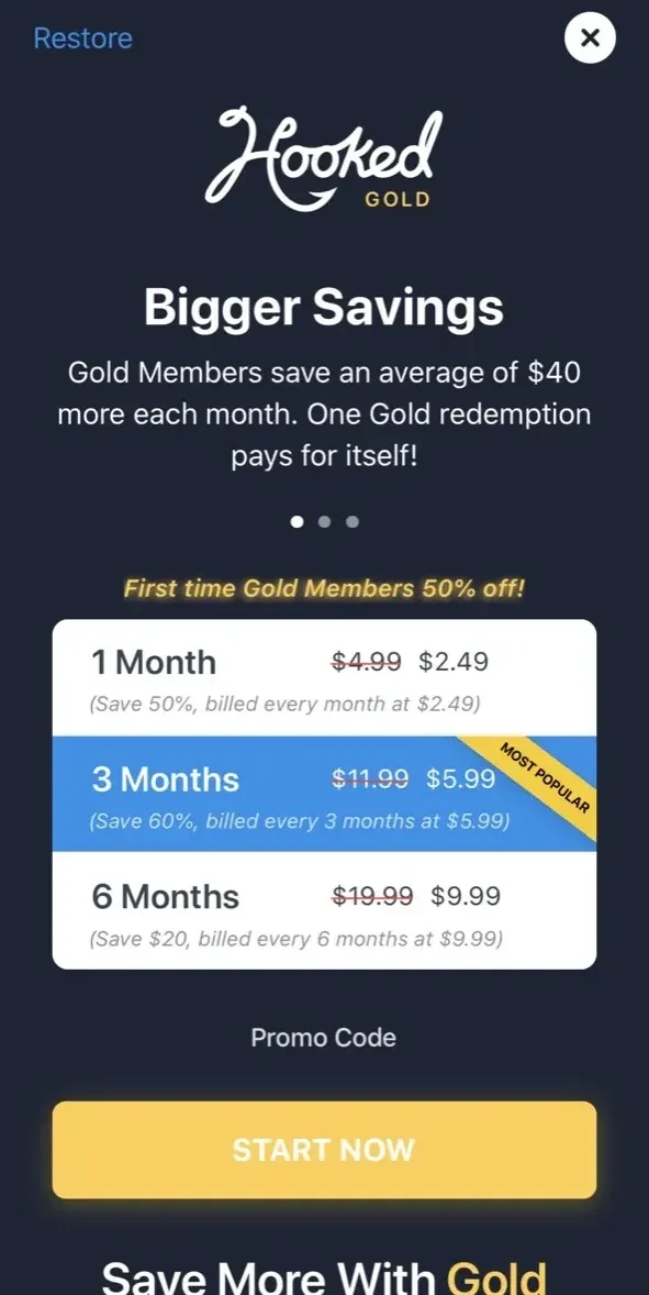 Hooked Deals paywall screen
