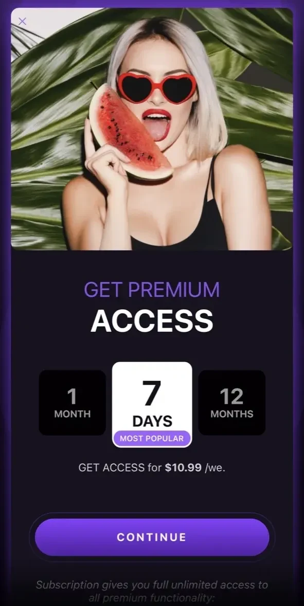 Hookup Dating App paywall screen