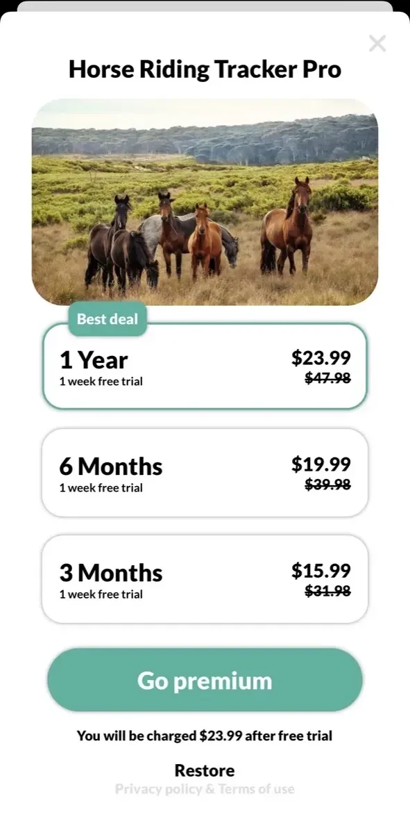 Horse Riding Tracker paywall screen