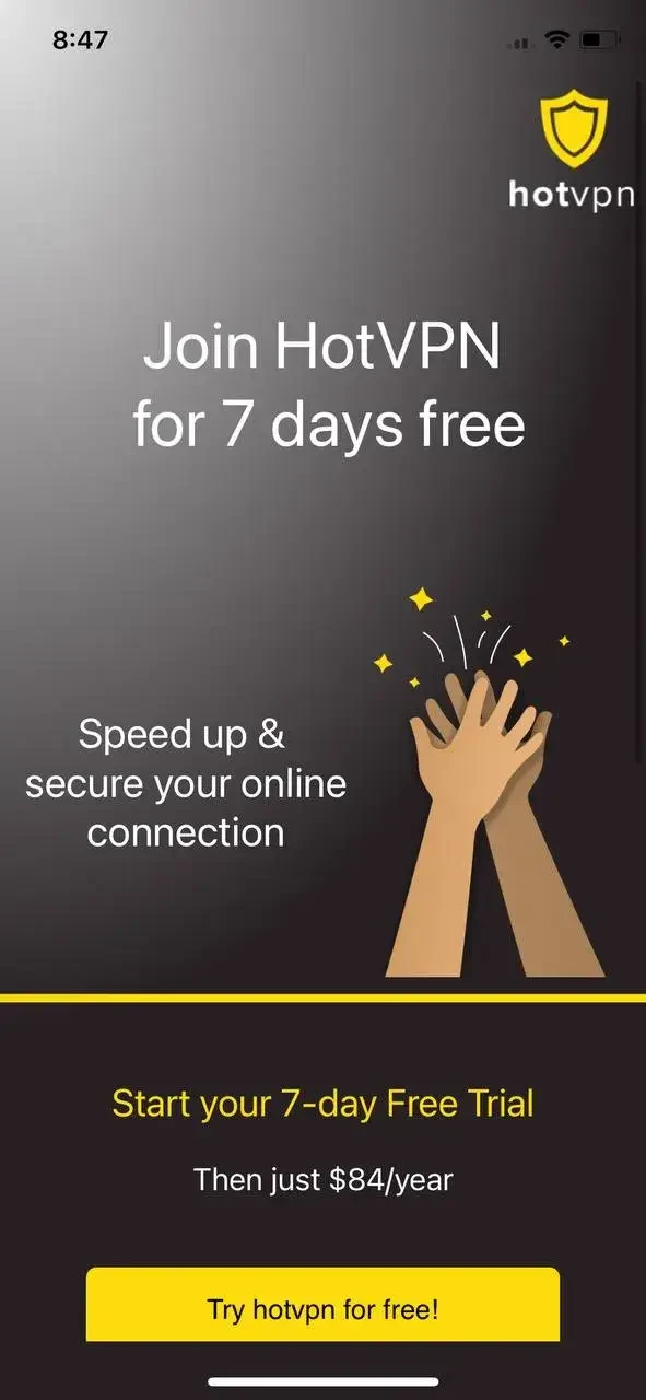 Hot VPN paywall screen