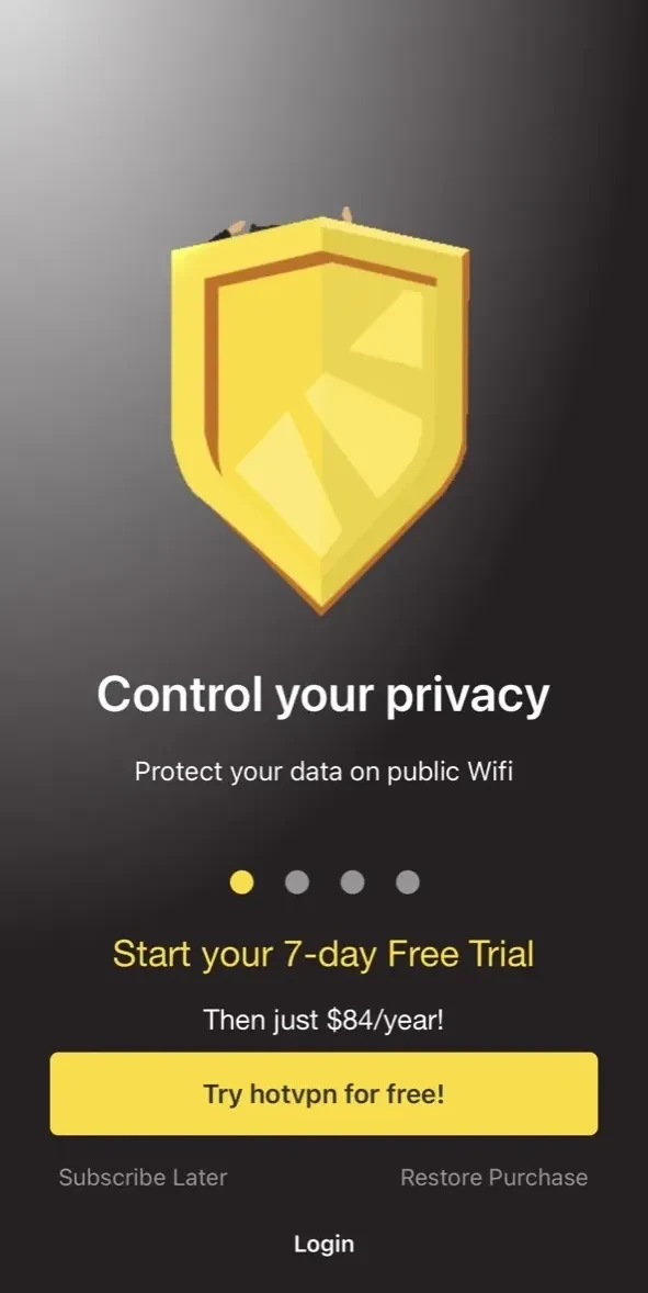 Hot VPN paywall screen