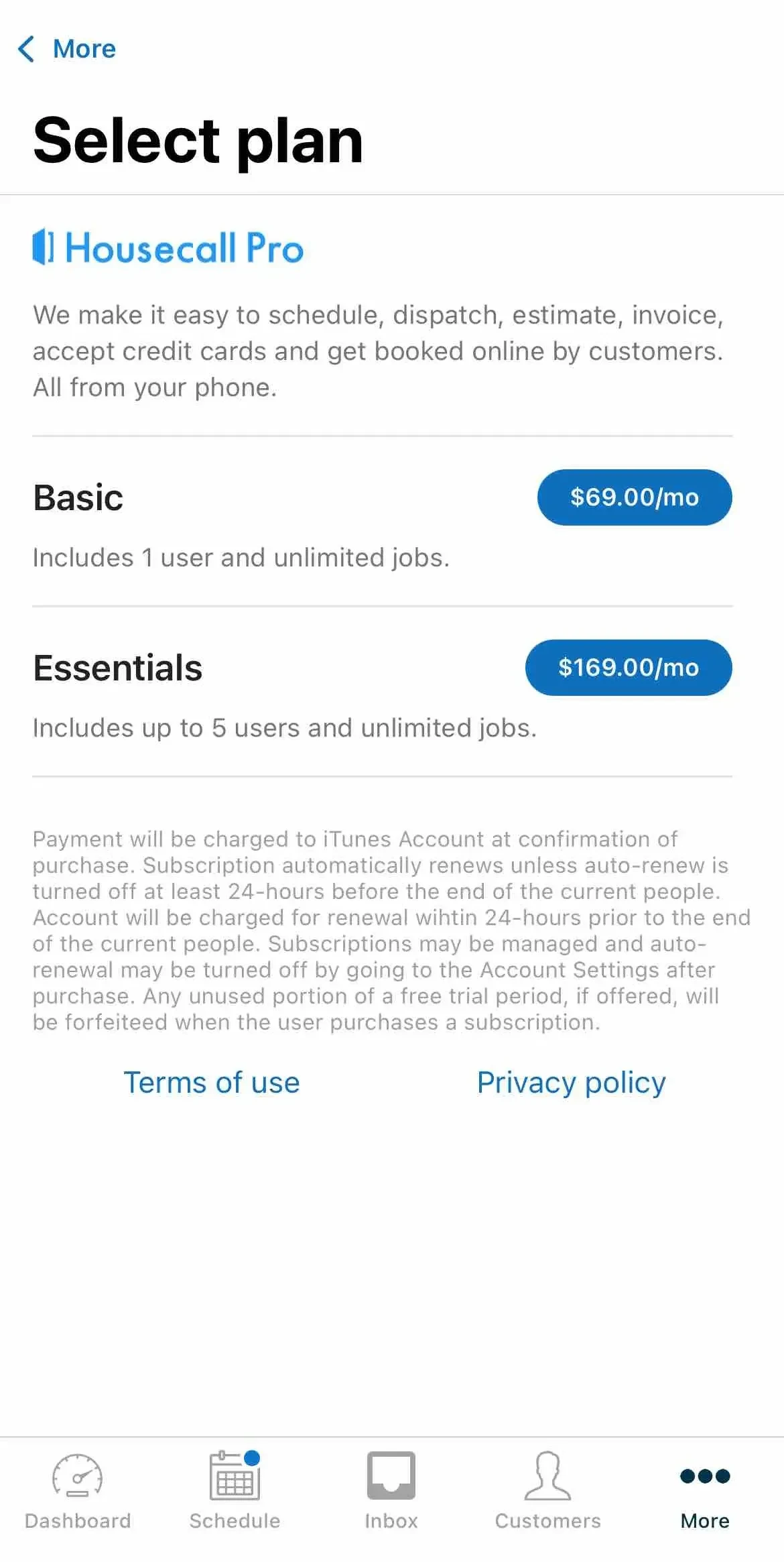 Housecall Pro paywall screen