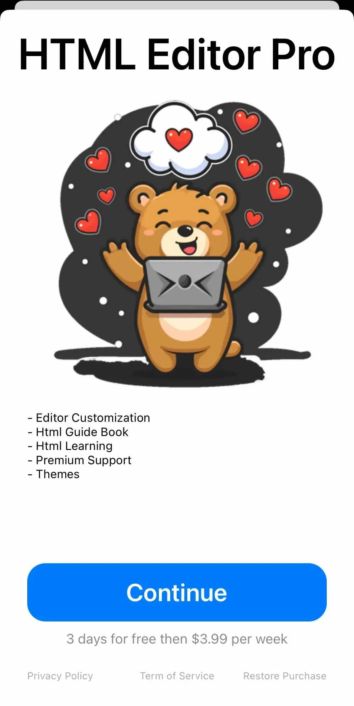 HTML Editor paywall screen
