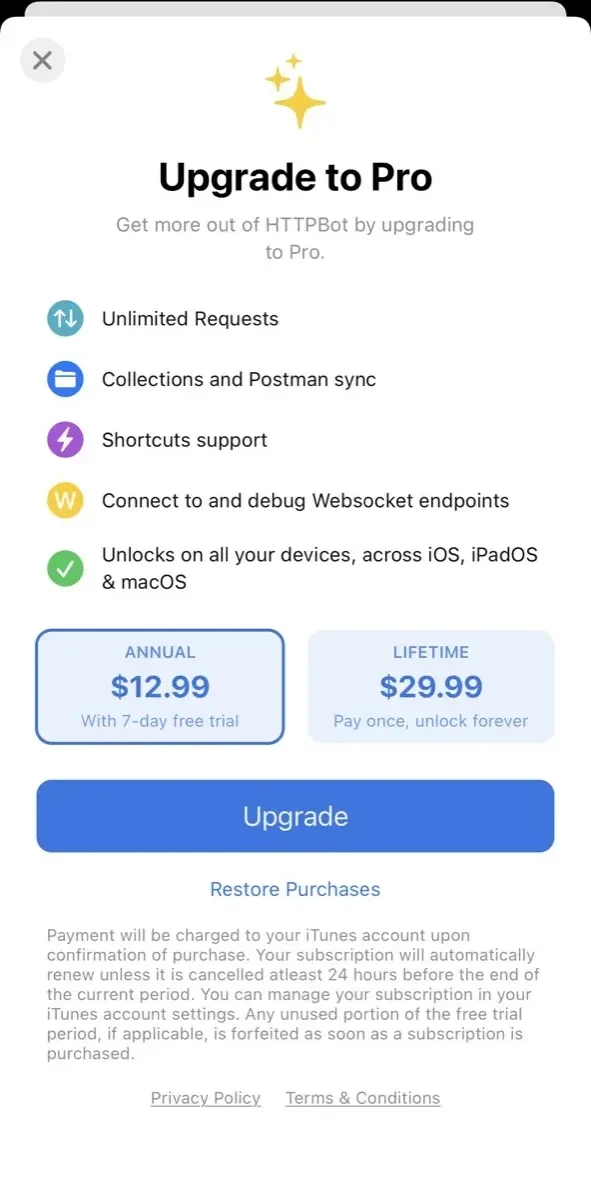 HTTPBot paywall screen