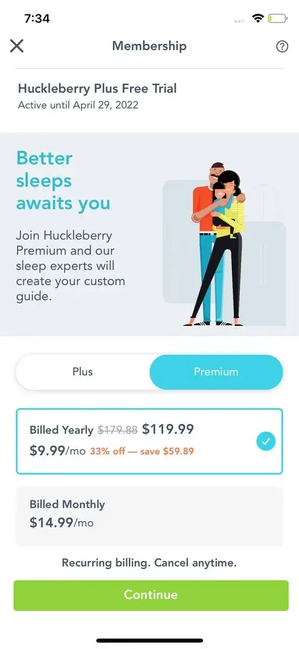 Huckleberry paywall screen