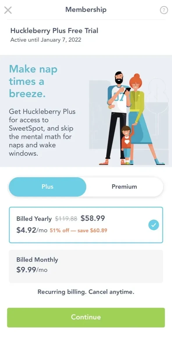Huckleberry paywall screen