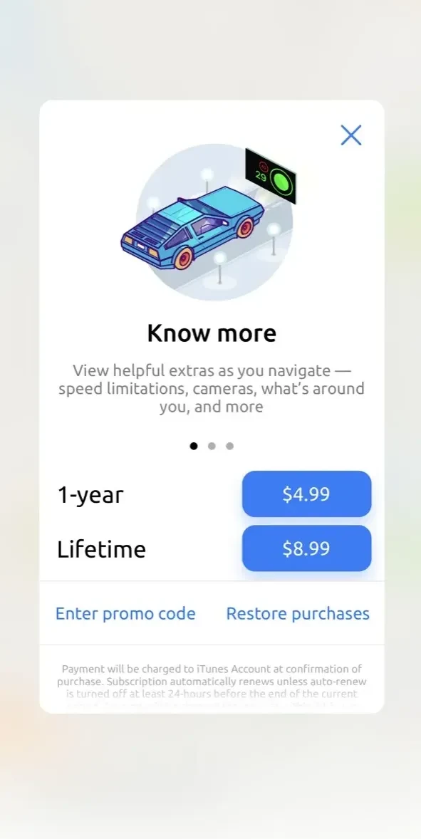 Hudway Go paywall screen