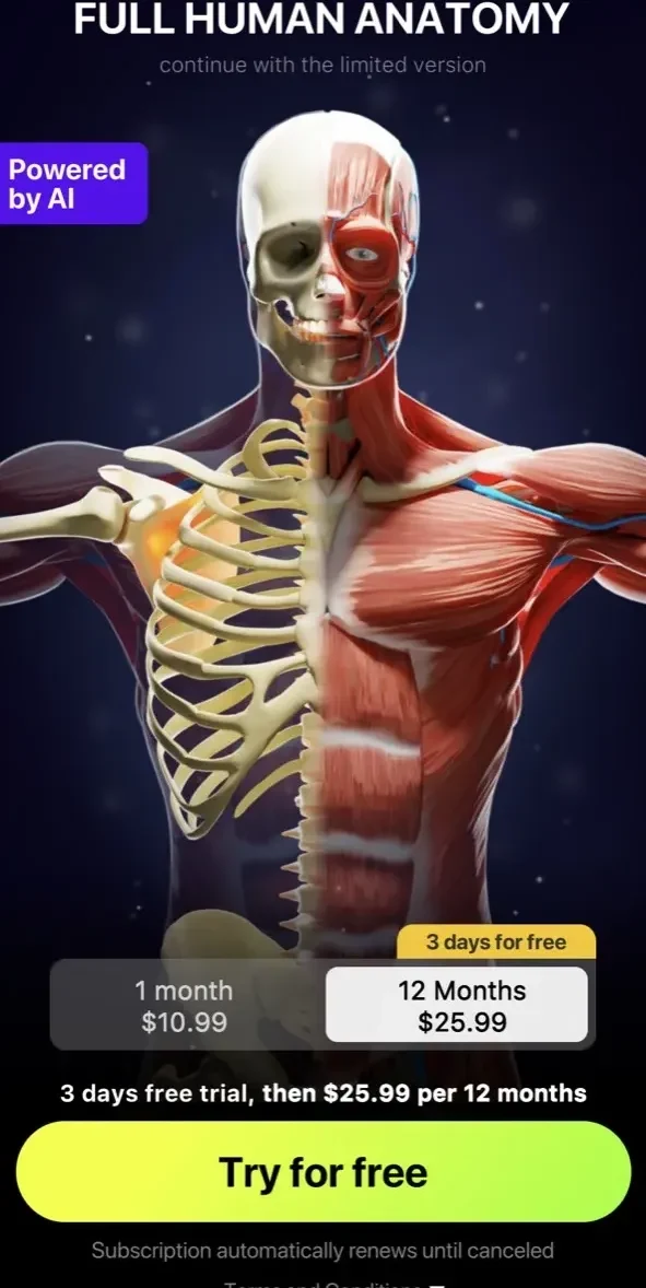 Human Body Atlas paywall screen