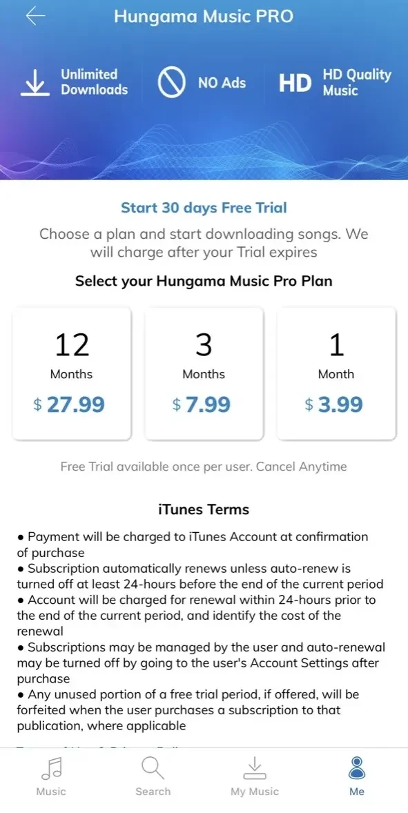 Hungama paywall screen