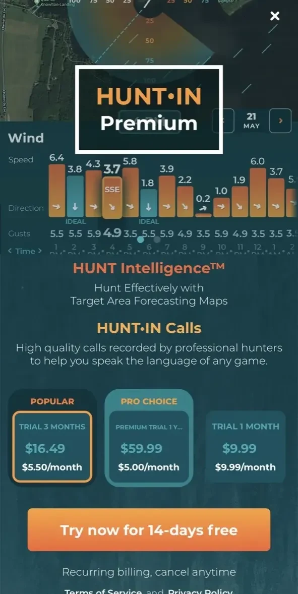 HUNTIN paywall screen