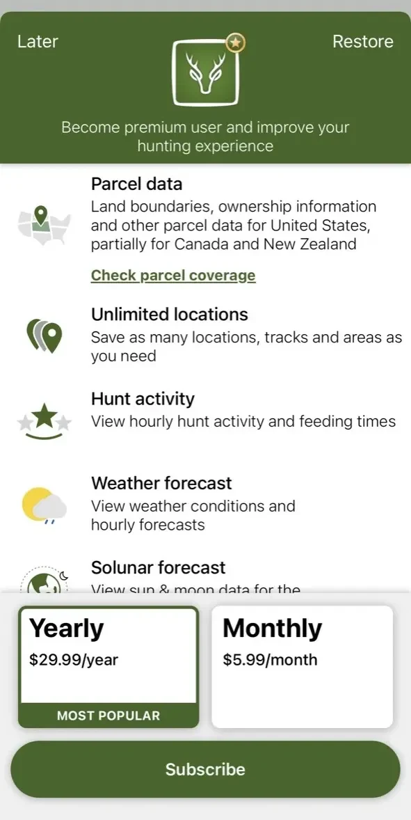Hunting Points paywall screen