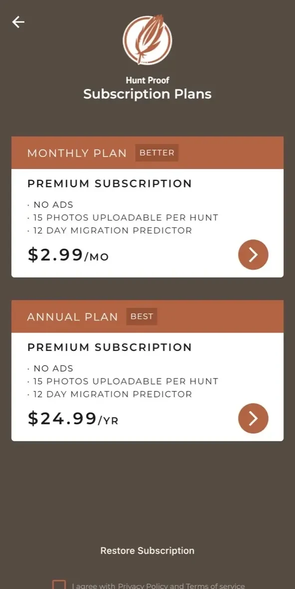 HuntProof paywall screen