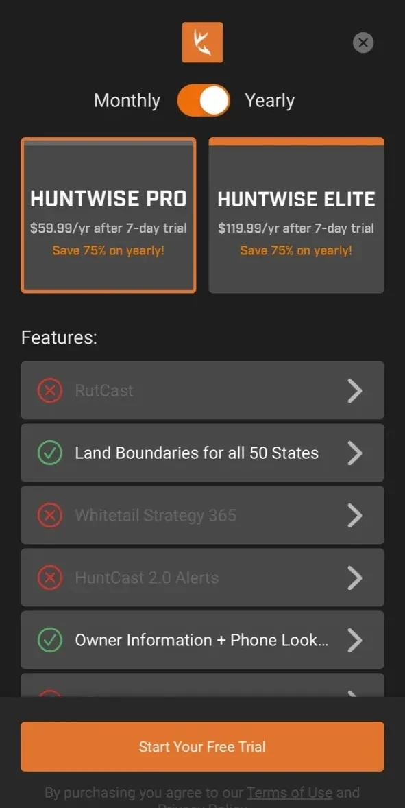 HuntWise paywall screen