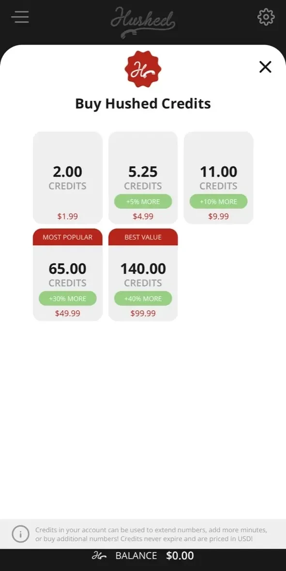Hushed paywall screen