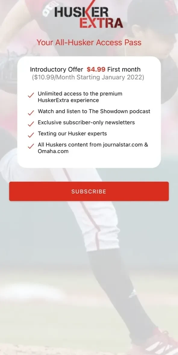 Husker Extra paywall screen