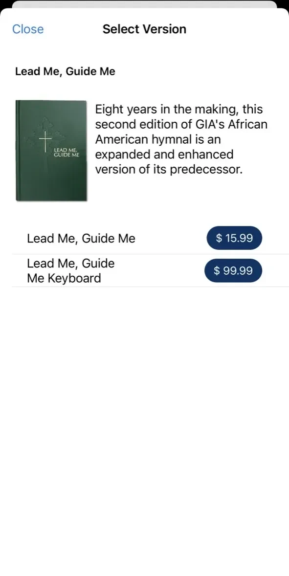 Hymnals paywall screen