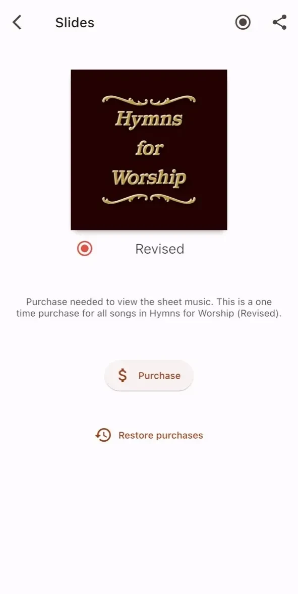 Hymns paywall screen