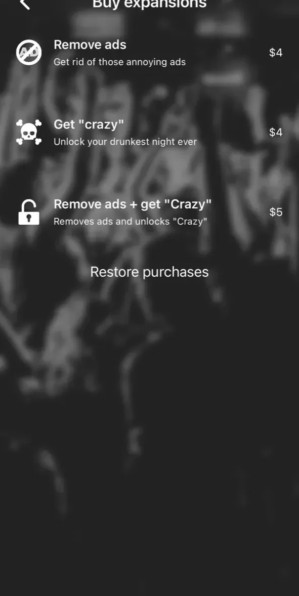 I Have Never paywall screen