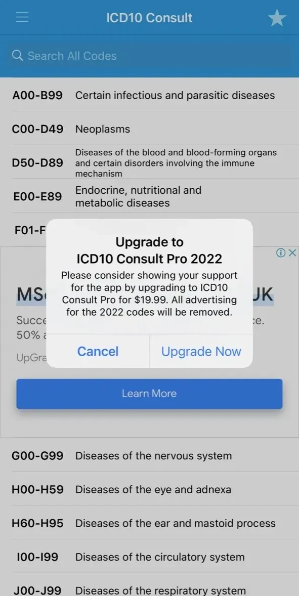 ICD10 Consult paywall screen