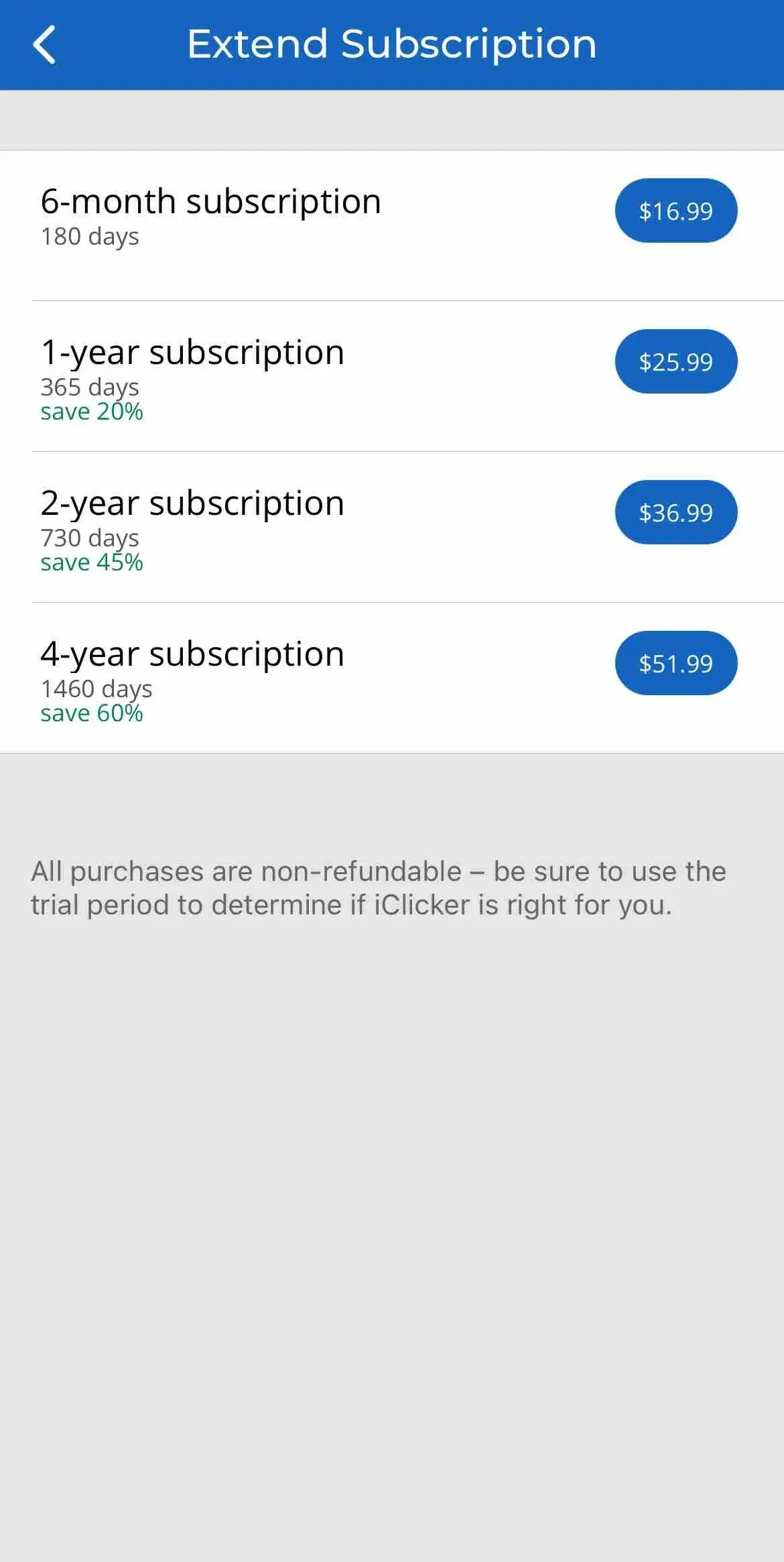 iClicker Student paywall screen