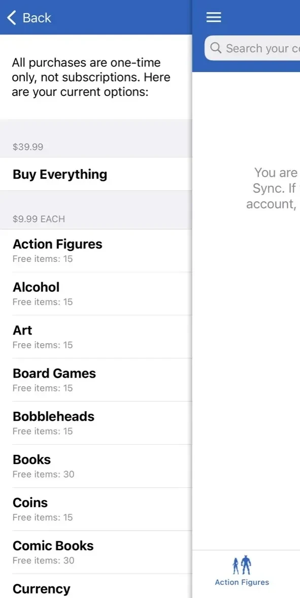 iCollect Everything paywall screen