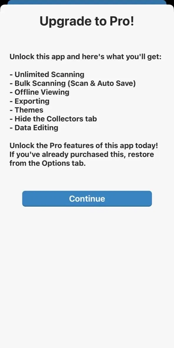 iCollect Movies paywall screen