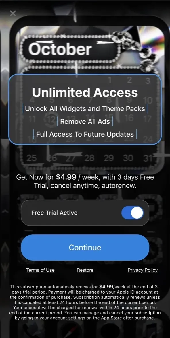 Icon Changer Aesthetic Hub paywall screen