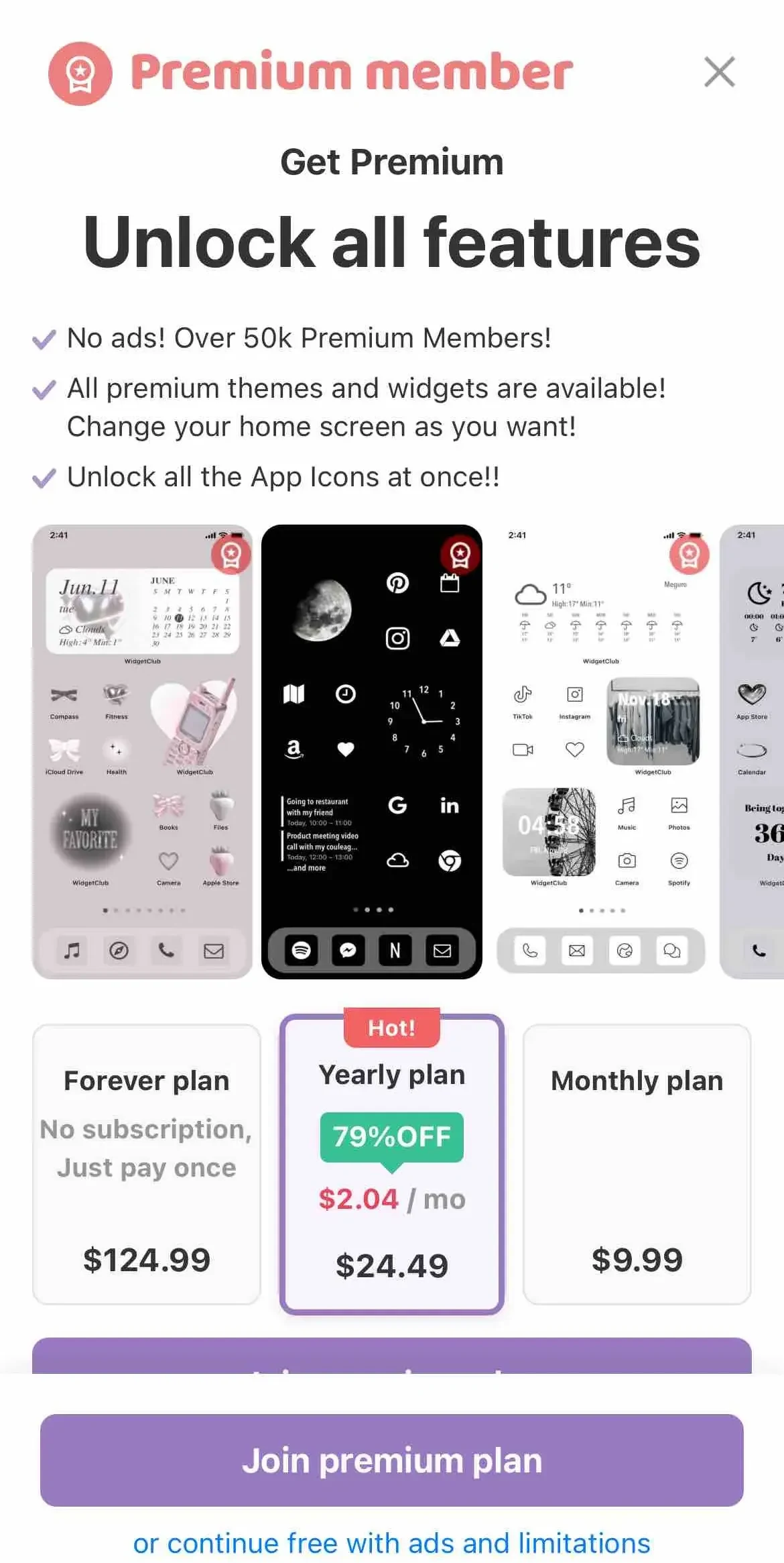 Icon Changer & Theme paywall screen