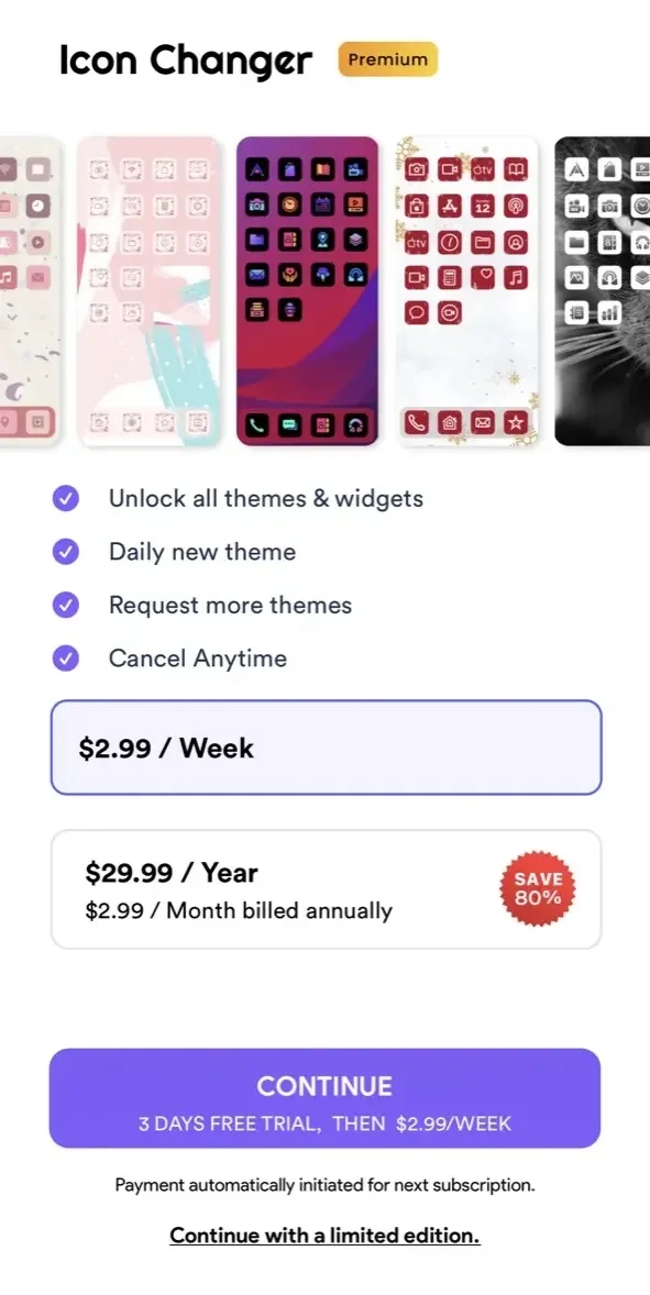 Icon Changer paywall screen