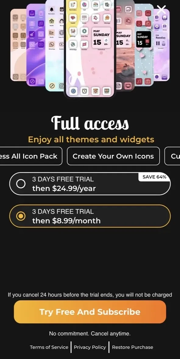 Icon paywall screen