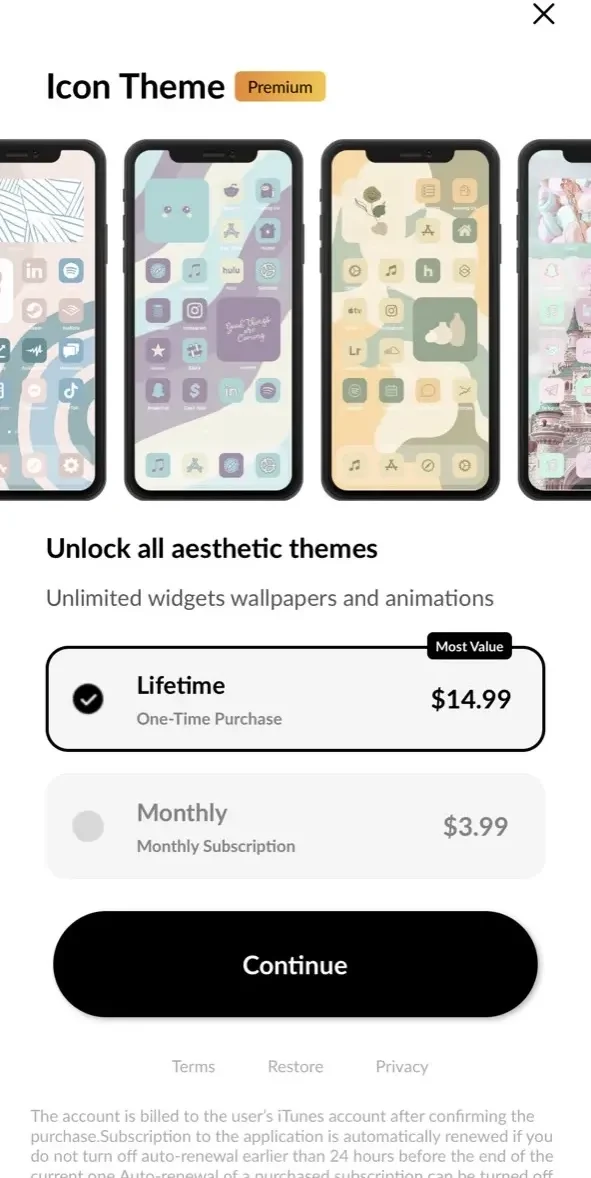 Icon Theme paywall screen