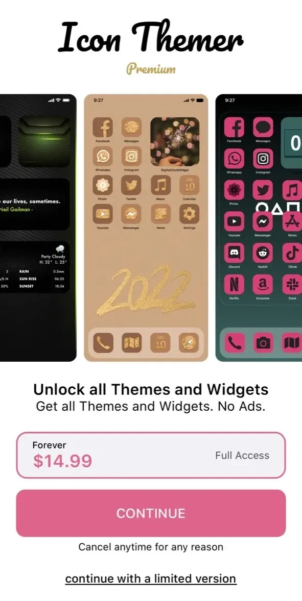 Icon Themer paywall screen