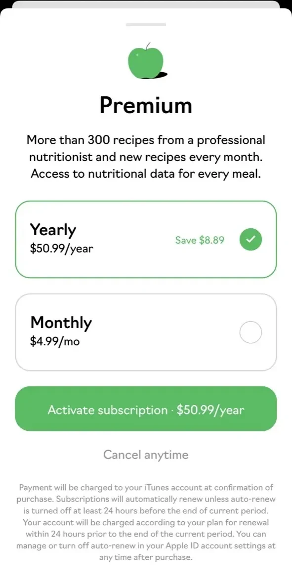 iCook paywall screen