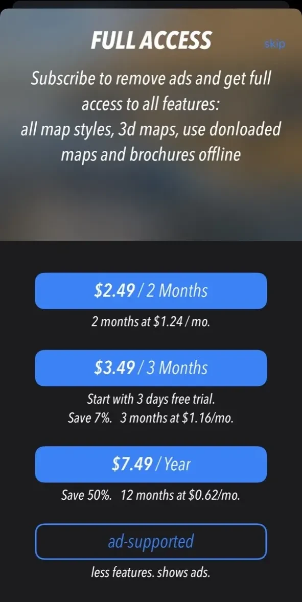 Idaho Pocket Maps paywall screen