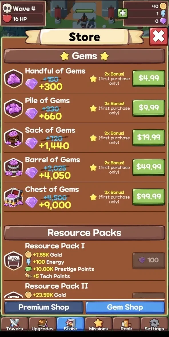 Idle Monster TD paywall screen