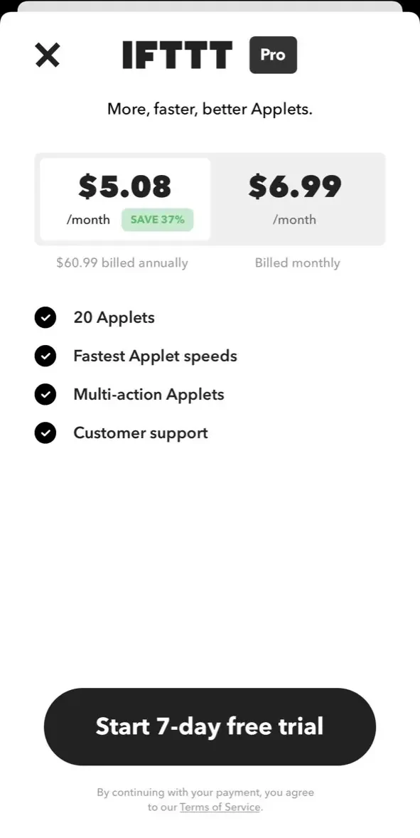 IFTTT paywall screen