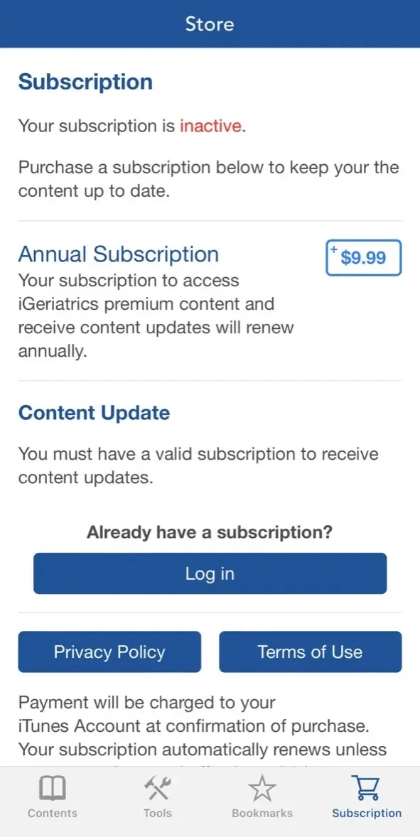 iGeriatrics paywall screen